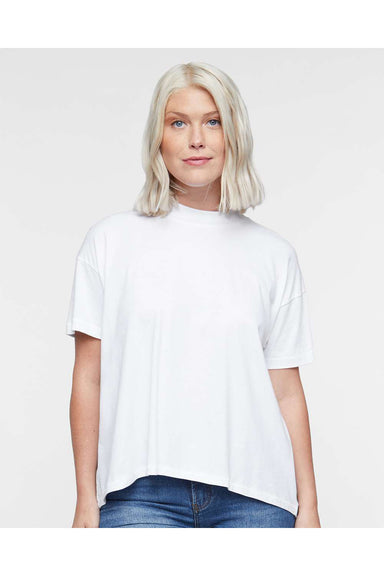 LAT 3519 Womens Hi-Lo Short Sleeve Crewneck T-Shirt White Model Front