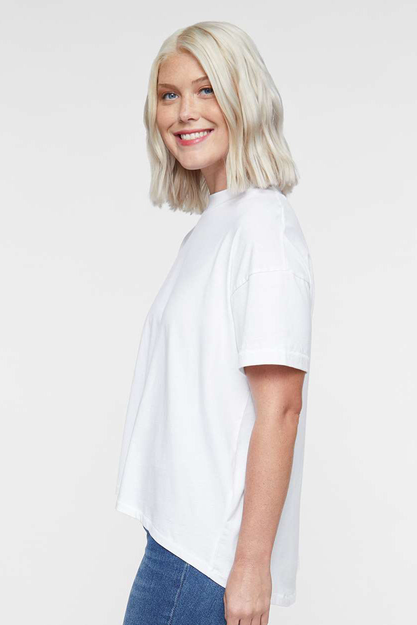 LAT 3519 Womens Hi-Lo Short Sleeve Crewneck T-Shirt White Model Side