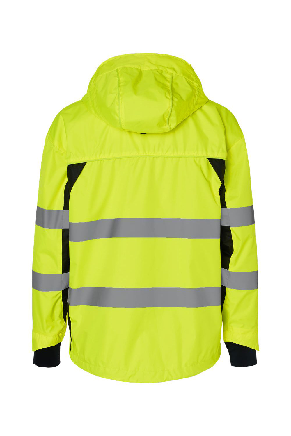 Kishigo WB102 Mens Premium Black Series Wind & Water Resistant Full Zip Hooded Windbreaker Jacket Lime Green/Black Flat Back