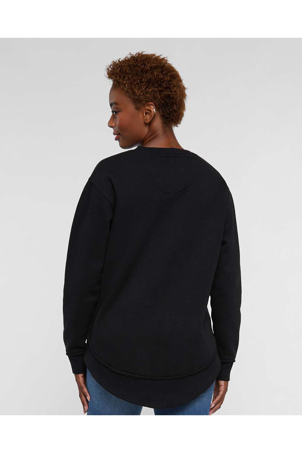 LAT 3525 Womens Weekend Fleece Crewneck Sweatshirt Black Model Back