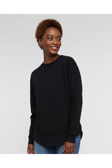 LAT 3525 Womens Weekend Fleece Crewneck Sweatshirt Black Model Front