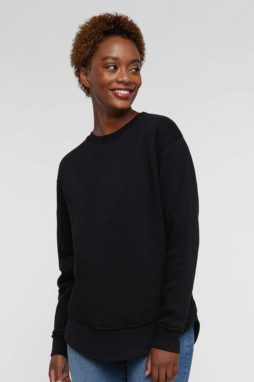 LAT 3525 Womens Weekend Fleece Crewneck Sweatshirt Black Model Front