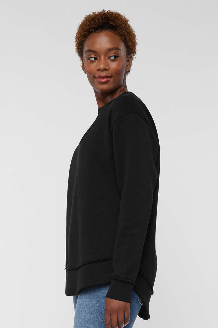 LAT 3525 Womens Weekend Fleece Crewneck Sweatshirt Black Model Side
