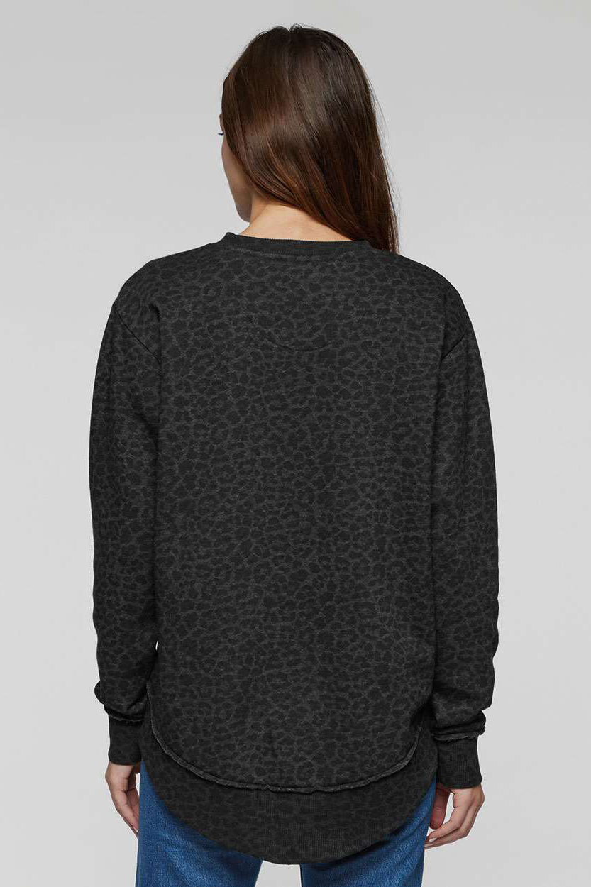 LAT 3525 Womens Weekend Fleece Crewneck Sweatshirt Black Leopard Model Back