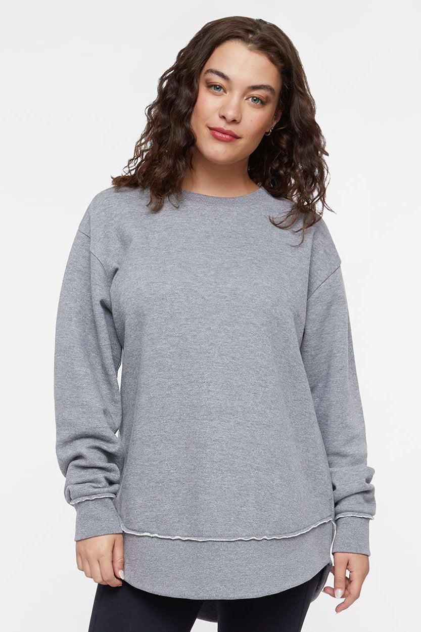 LAT 3525 Womens Weekend Fleece Crewneck Sweatshirt Heather Granite Grey Model Front
