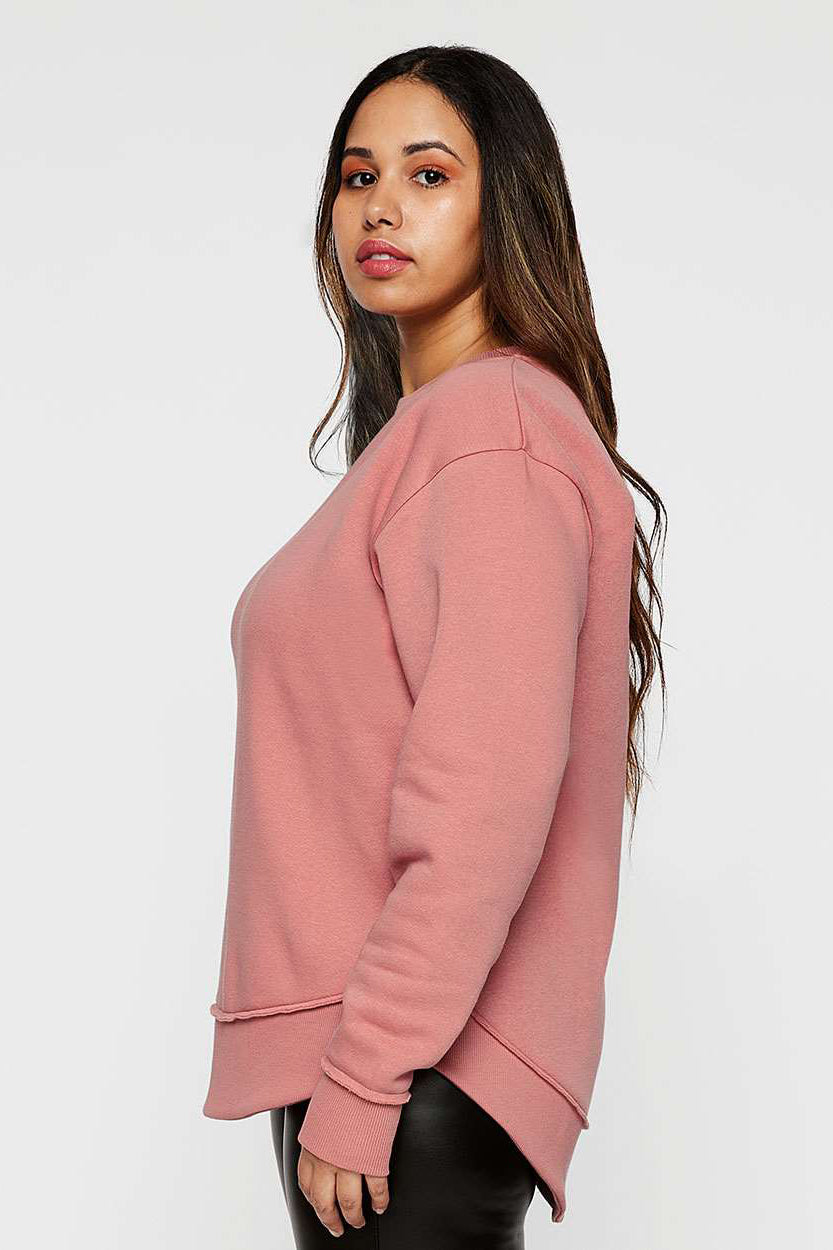 LAT 3525 Womens Weekend Fleece Crewneck Sweatshirt Mauvelous Pink Model Side