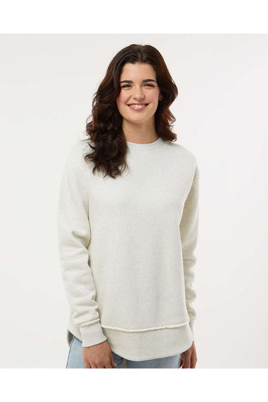 LAT 3525 Womens Weekend Fleece Crewneck Sweatshirt Heather Natural Model Front