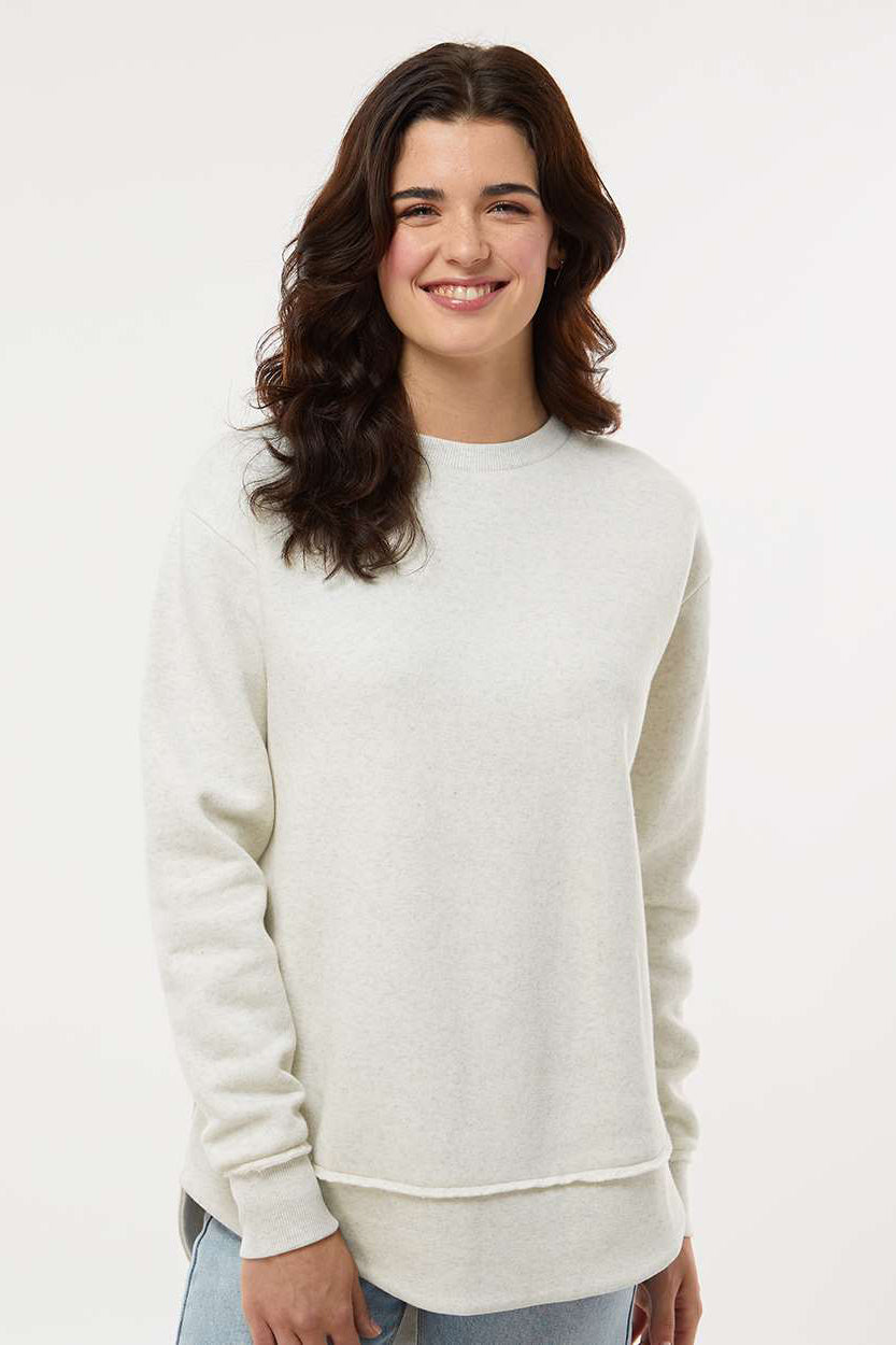 LAT 3525 Womens Weekend Fleece Crewneck Sweatshirt Heather Natural Model Front
