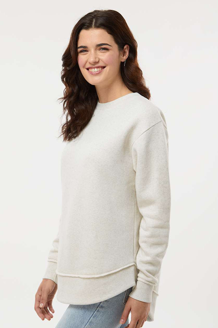 LAT 3525 Womens Weekend Fleece Crewneck Sweatshirt Heather Natural Model Side