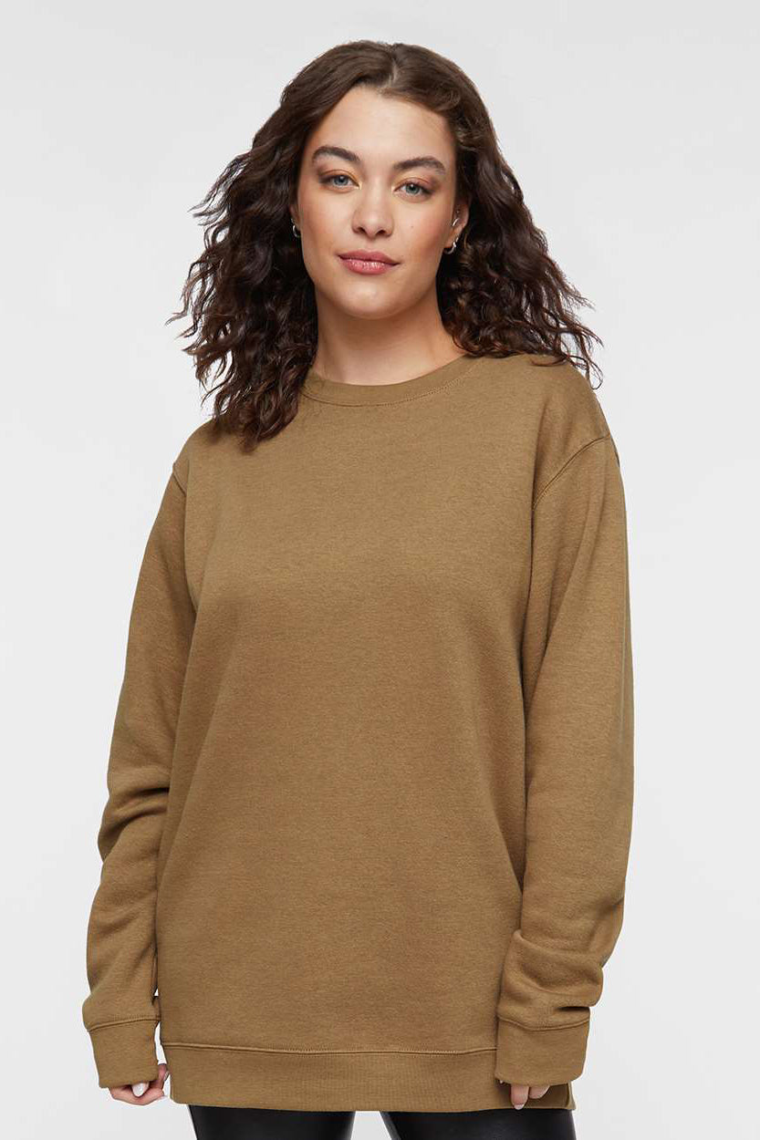 LAT 6925 Mens Elevated Fleece Crewneck Sweatshirt Coyote Brown Model Front