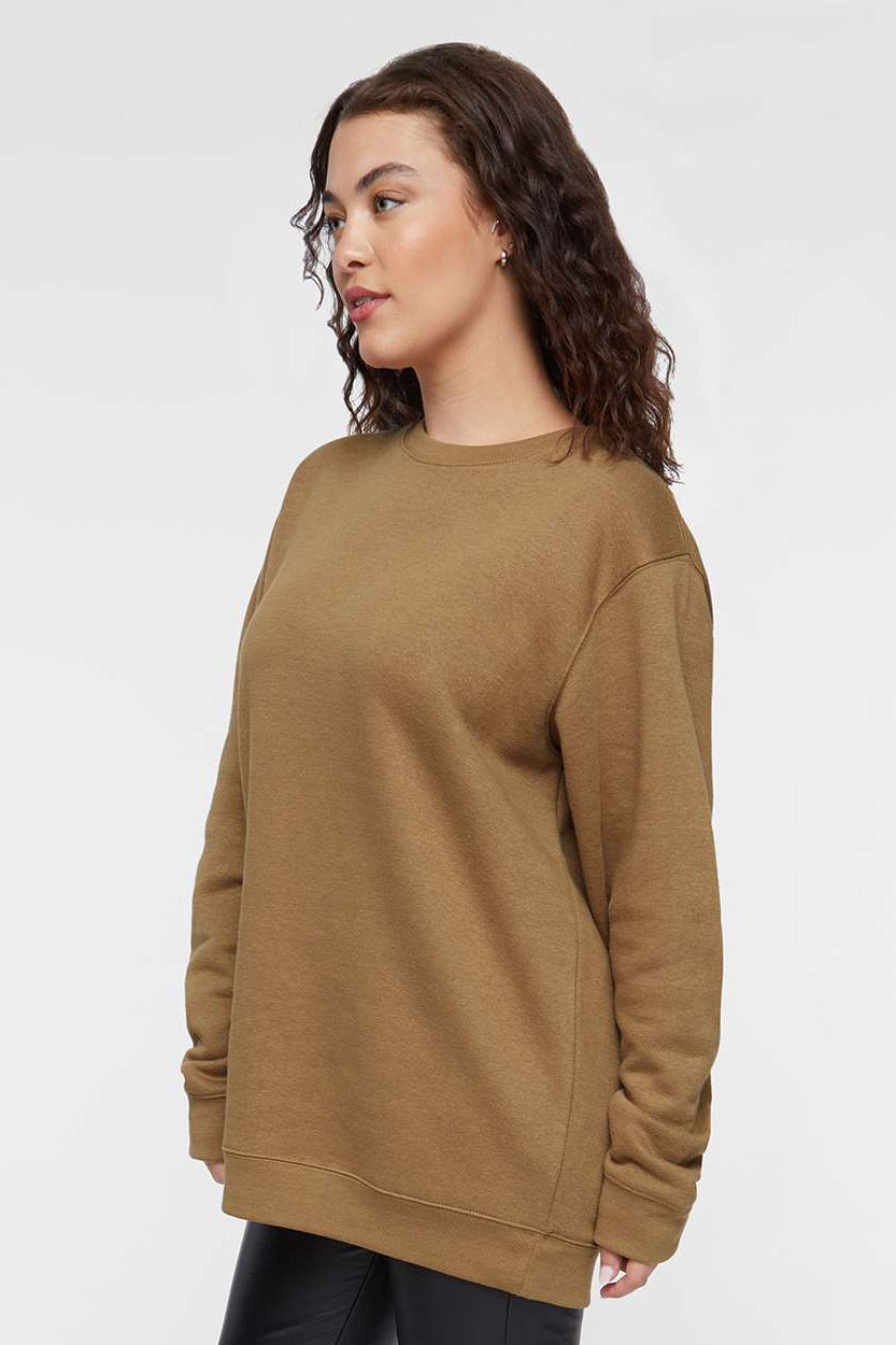 LAT 6925 Mens Elevated Fleece Crewneck Sweatshirt Coyote Brown Model Side