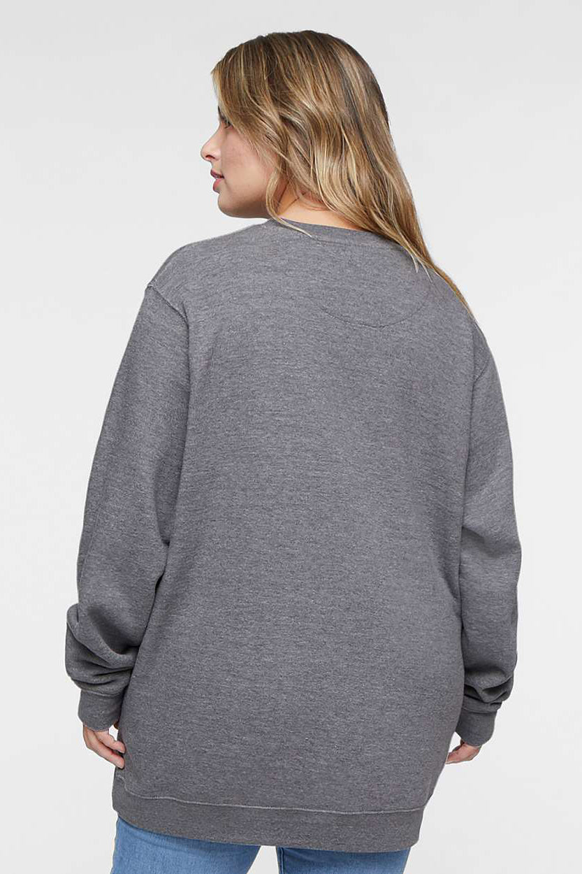 LAT 6925 Mens Elevated Fleece Crewneck Sweatshirt Heather Granite Grey Model Back