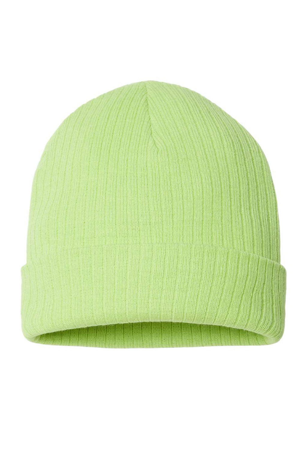 Atlantis Hats RIO Unisex Sustainable Rib Cuffed Beanie Acid Green Flat Front