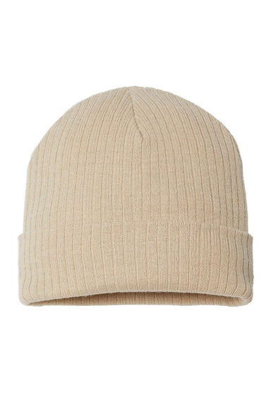 Atlantis Hats RIO Unisex Sustainable Rib Cuffed Beanie Light Beige Flat Front