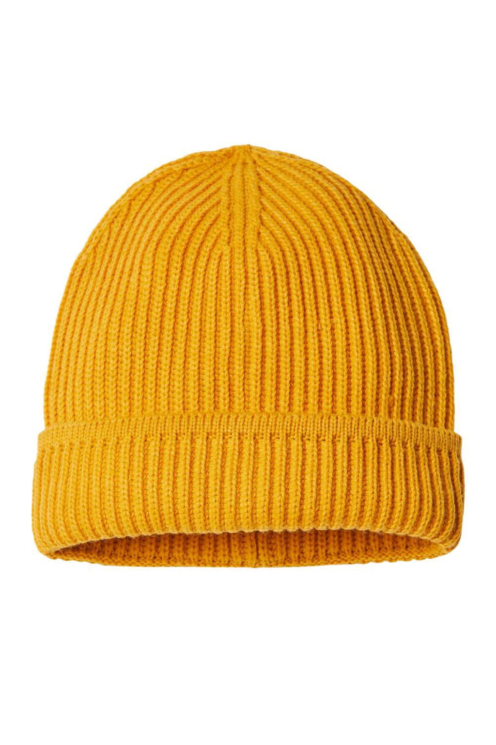 Atlantis Hats MAPLE Unisex Sustainable Finish Edge Cuffed Beanie Mustard Yellow Flat Front