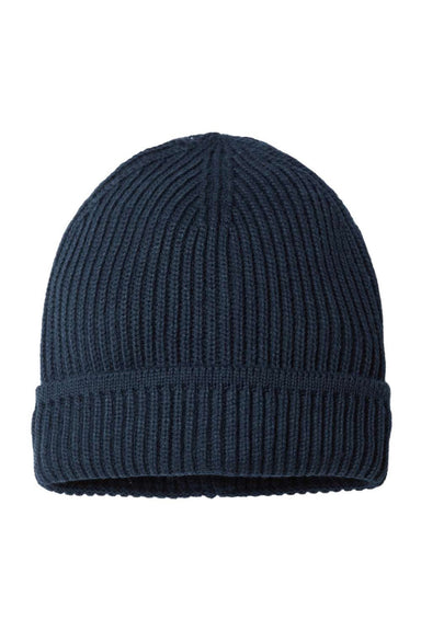 Atlantis Hats MAPLE Unisex Sustainable Finish Edge Cuffed Beanie Navy Blue Flat Front