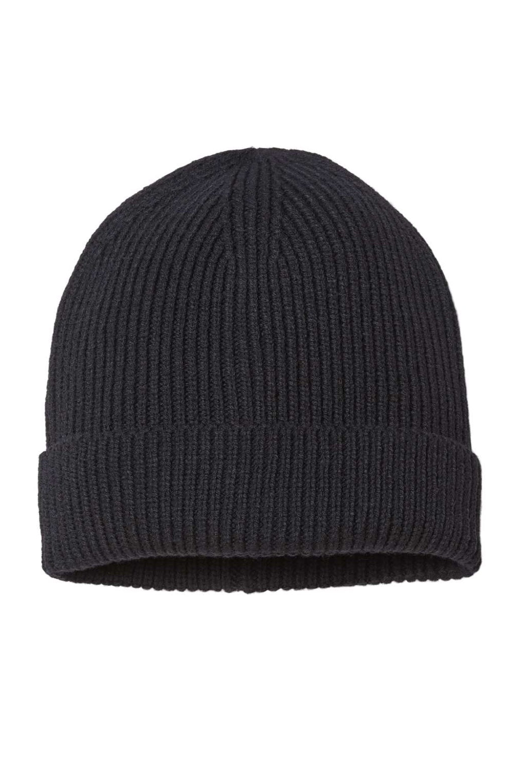 Atlantis Hats ANDY Unisex Sustainable Fine Rib Cuffed Beanie Black Flat Front