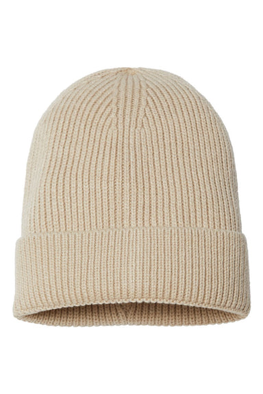 Atlantis Hats ANDY Unisex Sustainable Fine Rib Cuffed Beanie Light Beige Flat Front