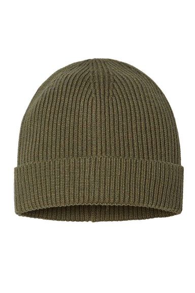 Atlantis Headwear ANDY Mens Sustainable Fine Rib Cuffed Beanie Olive Green Flat Front