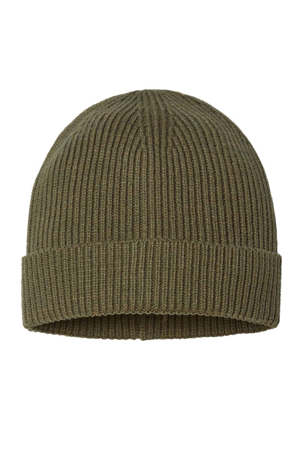 Atlantis Hats ANDY Unisex Sustainable Fine Rib Cuffed Beanie Olive Green Flat Front
