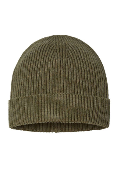 Atlantis Hats ANDY Unisex Sustainable Fine Rib Cuffed Beanie Olive Green Flat Front