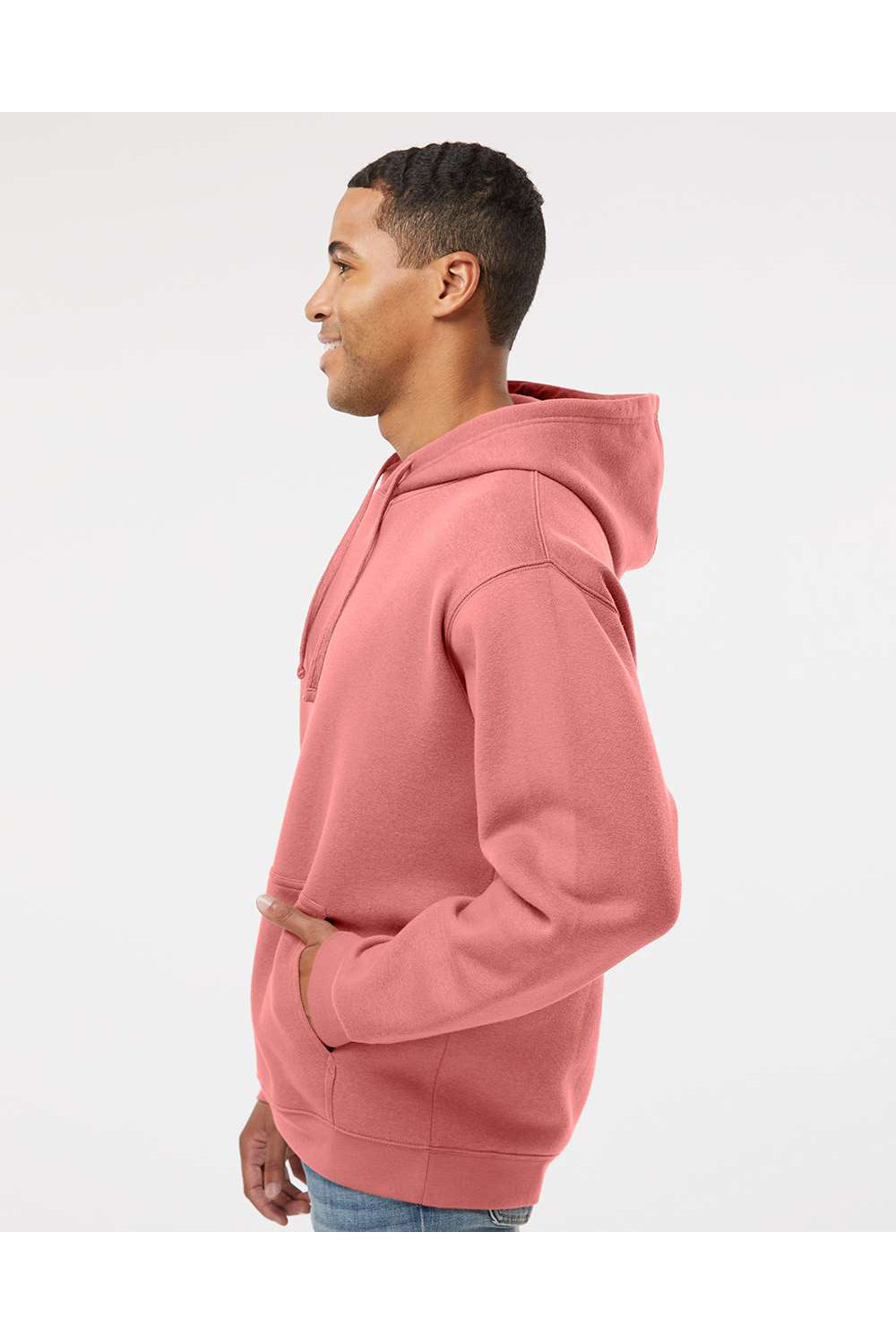LAT 6926 Mens Elevated Fleece Basic Hooded Sweatshirt Hoodie Mauvelous Pink Model Side