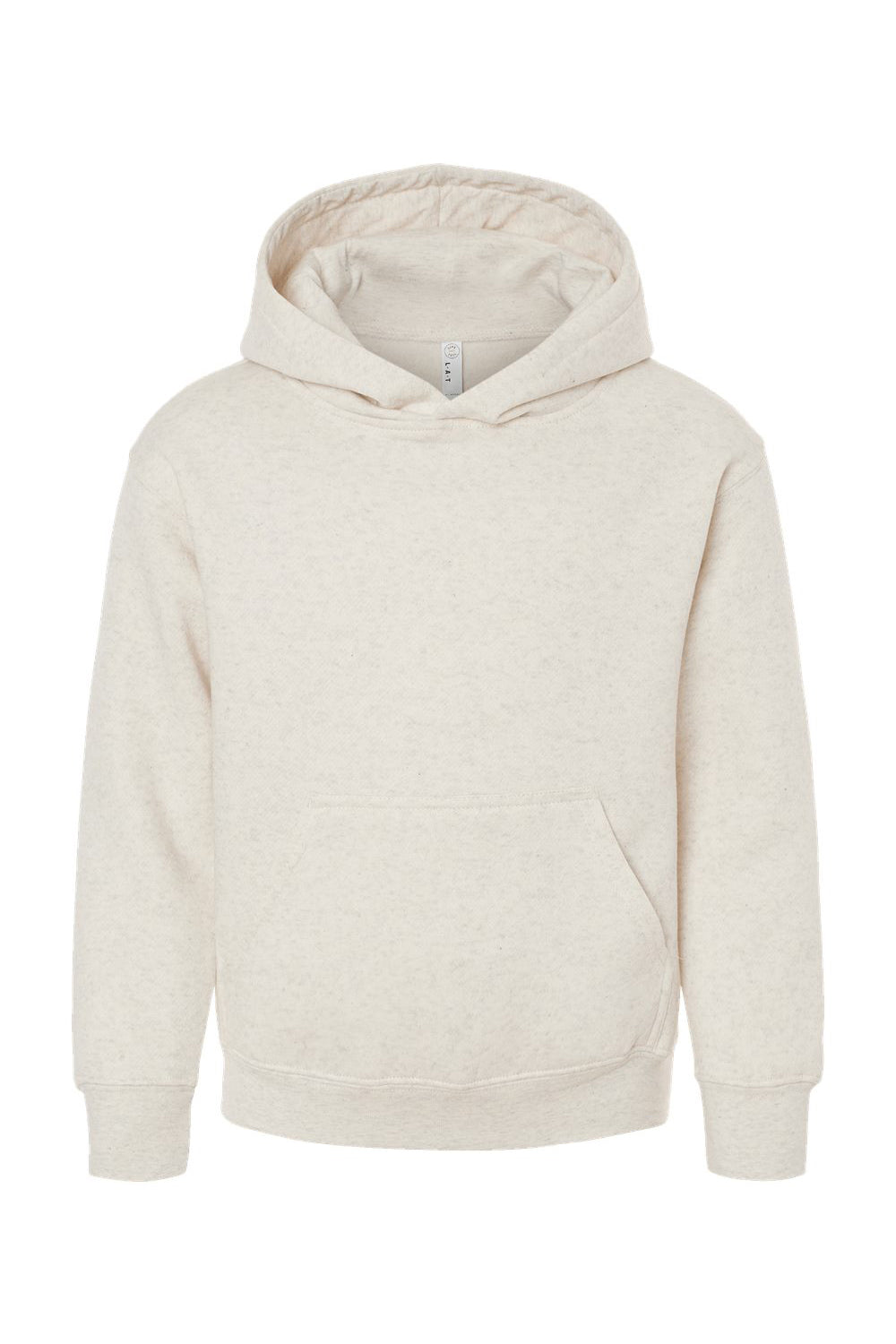LAT 2296 Youth Fleece Hooded Sweatshirt Hoodie w/ Pouch Pocket Heather Natural Flat Front