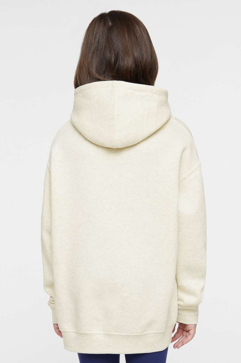 LAT 2296 Youth Fleece Hooded Sweatshirt Hoodie w/ Pouch Pocket Heather Natural Model Back