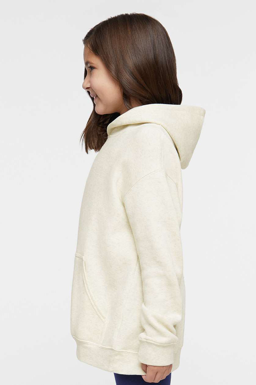 LAT 2296 Youth Fleece Hooded Sweatshirt Hoodie w/ Pouch Pocket Heather Natural Model Side