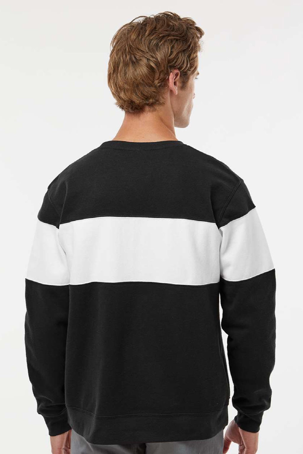 J America 8646 Mens Varsity Fleece Crewneck Sweatshirt Black Model Back