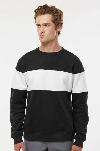 J America 8646 Mens Varsity Fleece Crewneck Sweatshirt Black Model Front