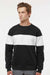 J America 8646 Mens Varsity Fleece Crewneck Sweatshirt Black Model Front