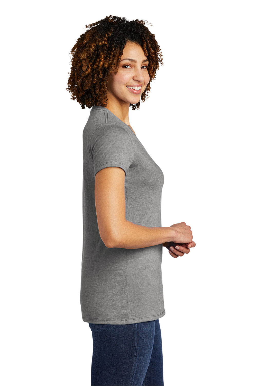 Allmade AL2018 Womens Short Sleeve V-Neck T-Shirt Aluminum Grey Model Side