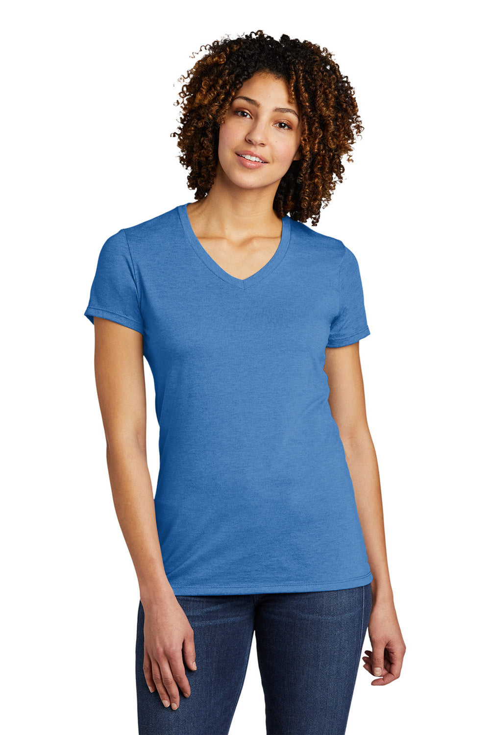 Allmade AL2018 Womens Short Sleeve V-Neck T-Shirt Azure Blue Model Front