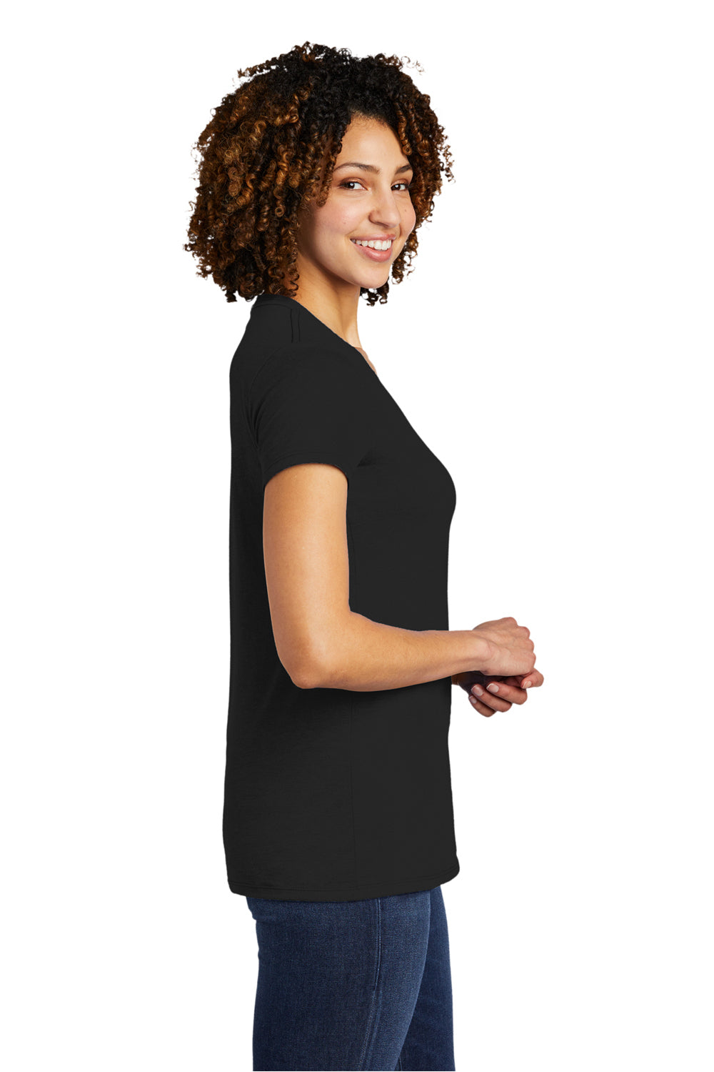 Allmade AL2018 Womens Short Sleeve V-Neck T-Shirt Deep Black Model Side