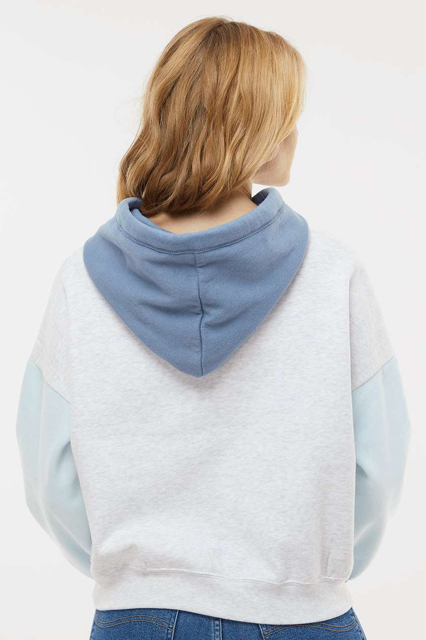 MV Sport W23716 Womens Sueded Fleece Colorblock Crop Hooded Sweatshirt Hoodie Arctic Blue Model Back