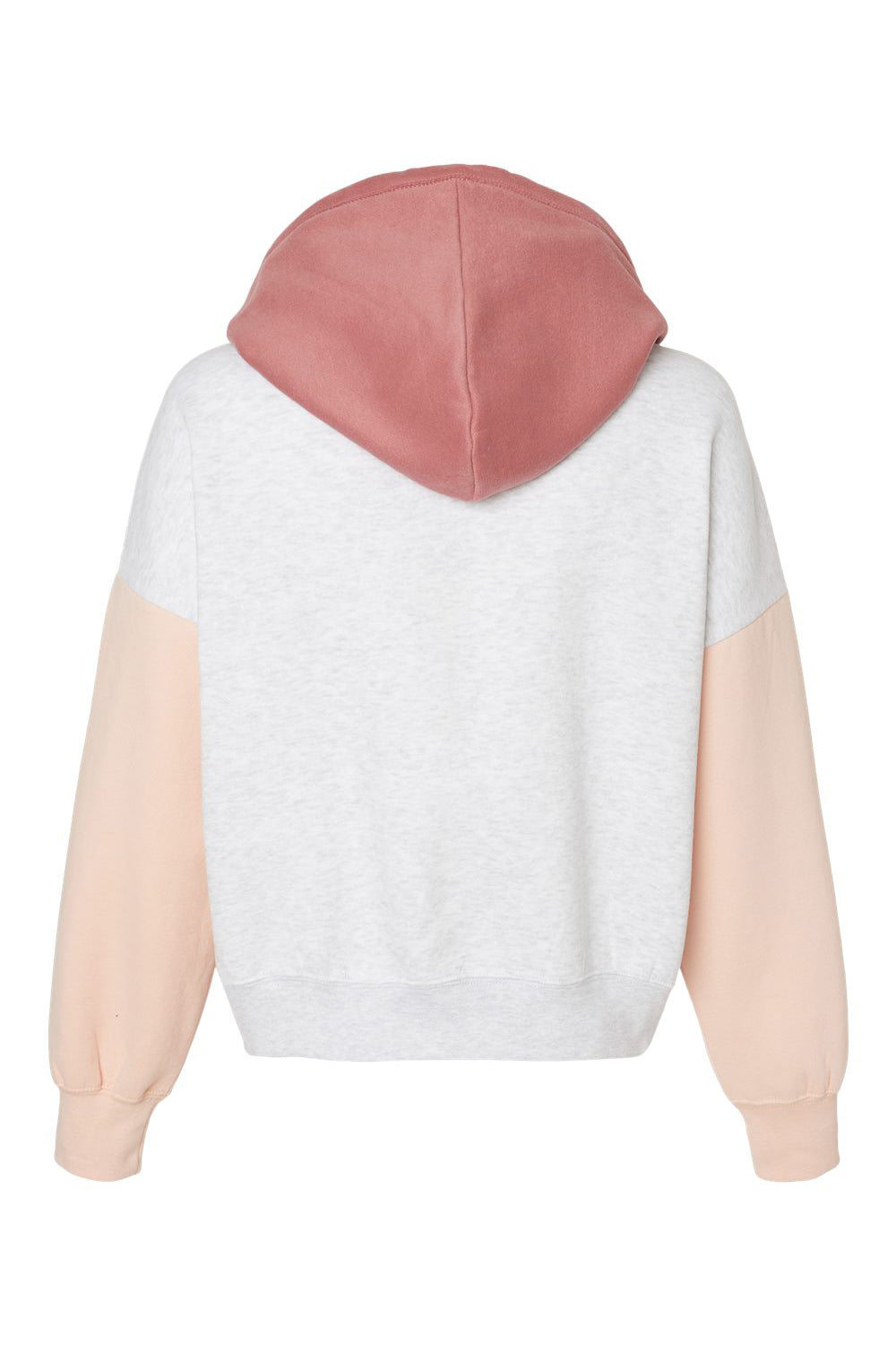 MV Sport W23716 Womens Sueded Fleece Colorblock Crop Hooded Sweatshirt Hoodie Cameo Pink Flat Back