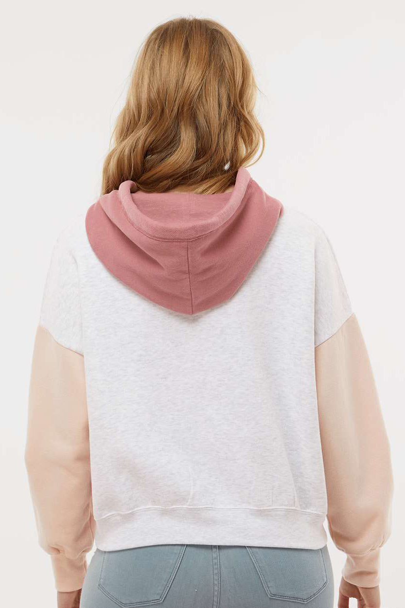 MV Sport W23716 Womens Sueded Fleece Colorblock Crop Hooded Sweatshirt Hoodie Cameo Pink Model Back