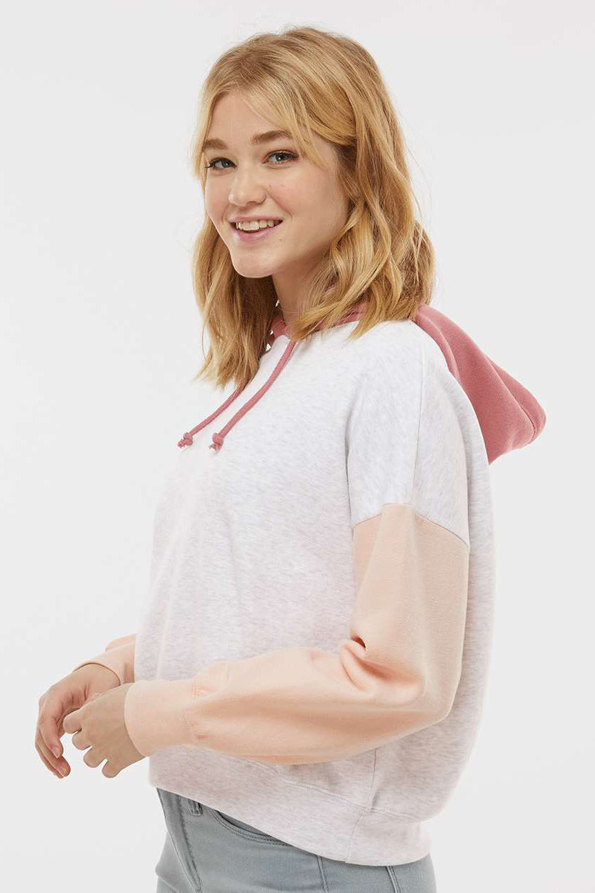 MV Sport W23716 Womens Sueded Fleece Colorblock Crop Hooded Sweatshirt Hoodie Cameo Pink Model Side