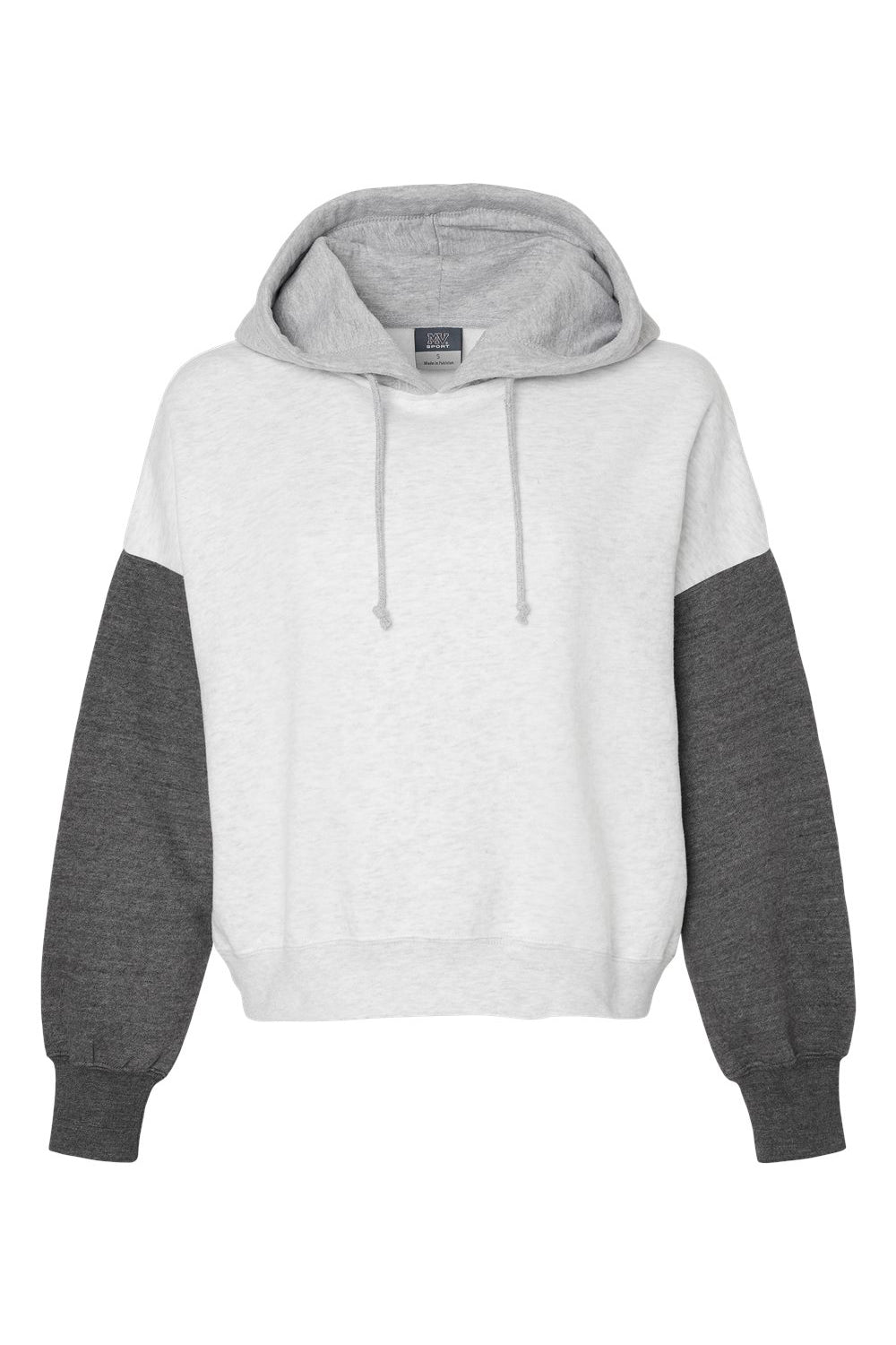 MV Sport W23716 Womens Sueded Fleece Colorblock Crop Hooded Sweatshirt Hoodie Charcoal Grey Flat Front