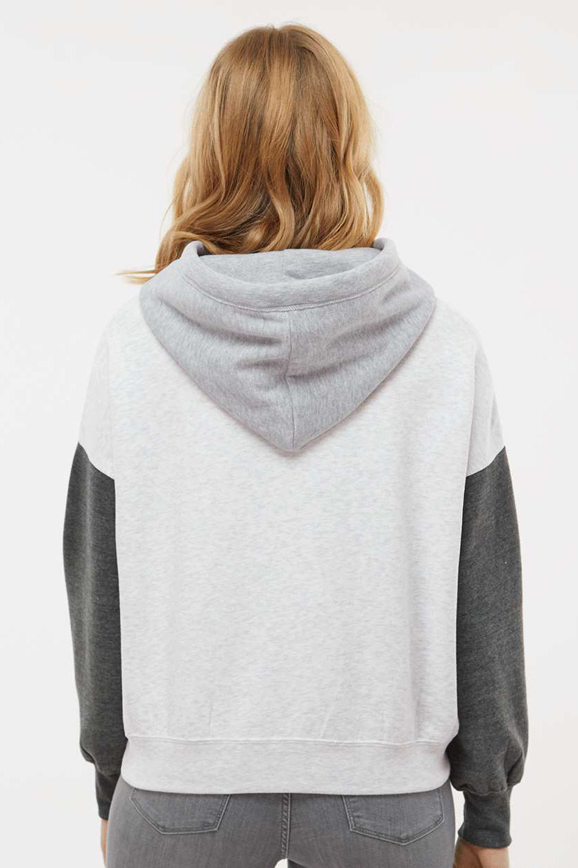 MV Sport W23716 Womens Sueded Fleece Colorblock Crop Hooded Sweatshirt Hoodie Charcoal Grey Model Back
