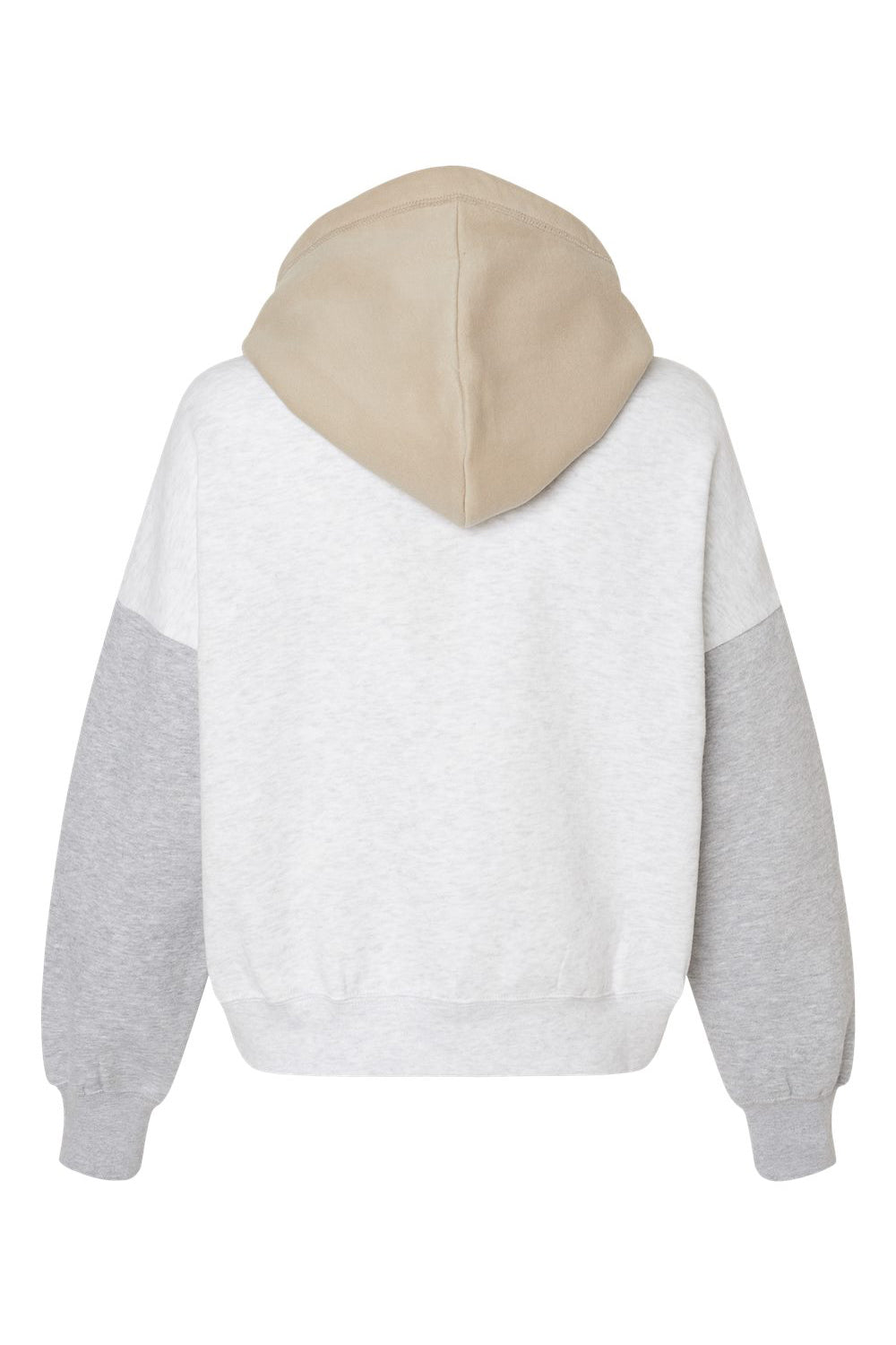 MV Sport W23716 Womens Sueded Fleece Colorblock Crop Hooded Sweatshirt Hoodie Heather Grey Flat Back