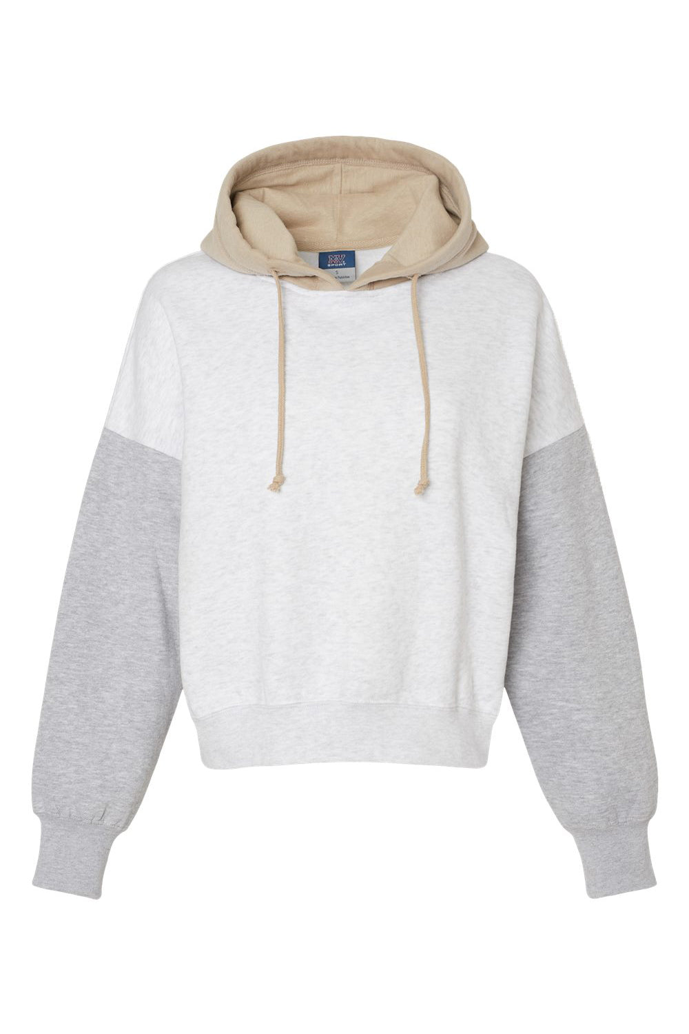 MV Sport W23716 Womens Sueded Fleece Colorblock Crop Hooded Sweatshirt Hoodie Heather Grey Flat Front
