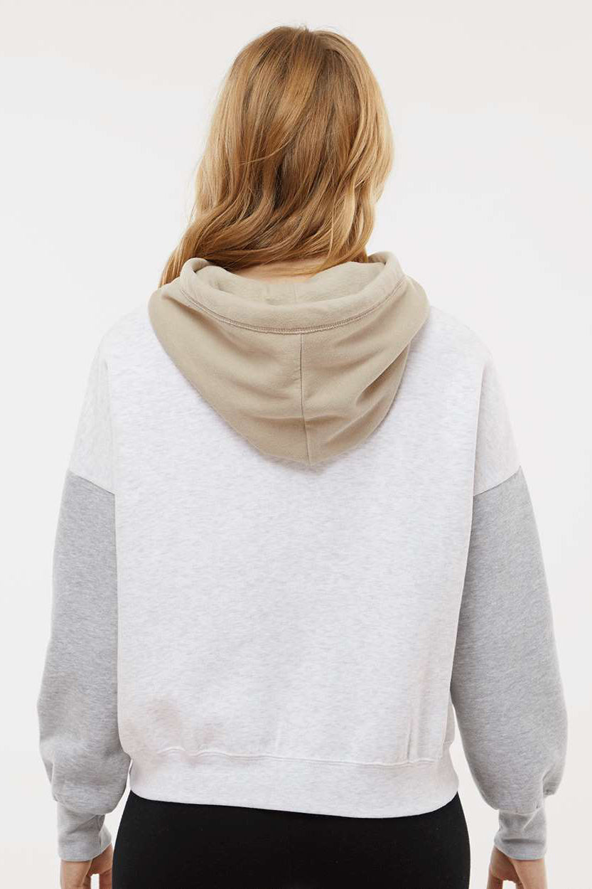 MV Sport W23716 Womens Sueded Fleece Colorblock Crop Hooded Sweatshirt Hoodie Heather Grey Model Back