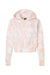 MV Sport W23718 Womens Sueded Fleece Tie-Dye Crop Hooded Sweatshirt Hoodie Cameo Pink Flat Front