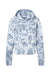 MV Sport W23718 Womens Sueded Fleece Tie-Dye Crop Hooded Sweatshirt Hoodie Stonewashed Blue Flat Front