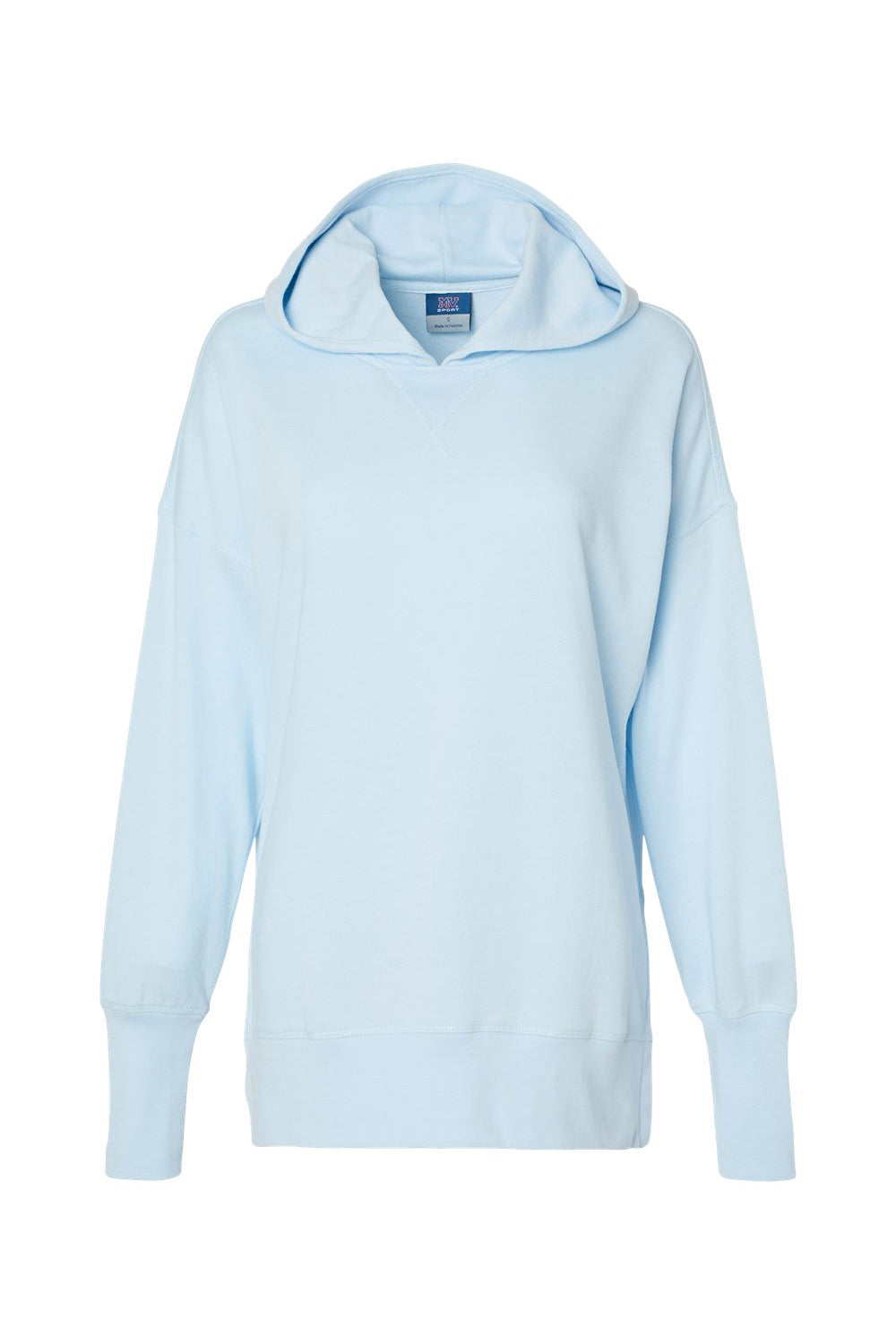 MV Sport W23720 Womens French Terry Hooded Sweatshirt Hoodie Arctic Blue Flat Front