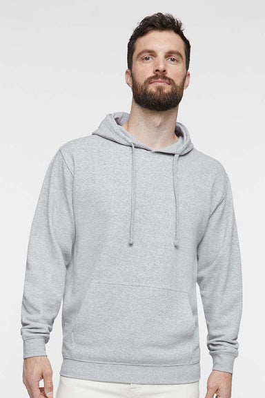LAT 6926 Mens Elevated Fleece Basic Hooded Sweatshirt Hoodie w/ Pouch Pocket Heather Grey Model Front