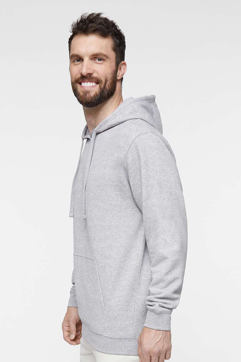 LAT 6926 Mens Elevated Fleece Basic Hooded Sweatshirt Hoodie w/ Pouch Pocket Heather Grey Model Side