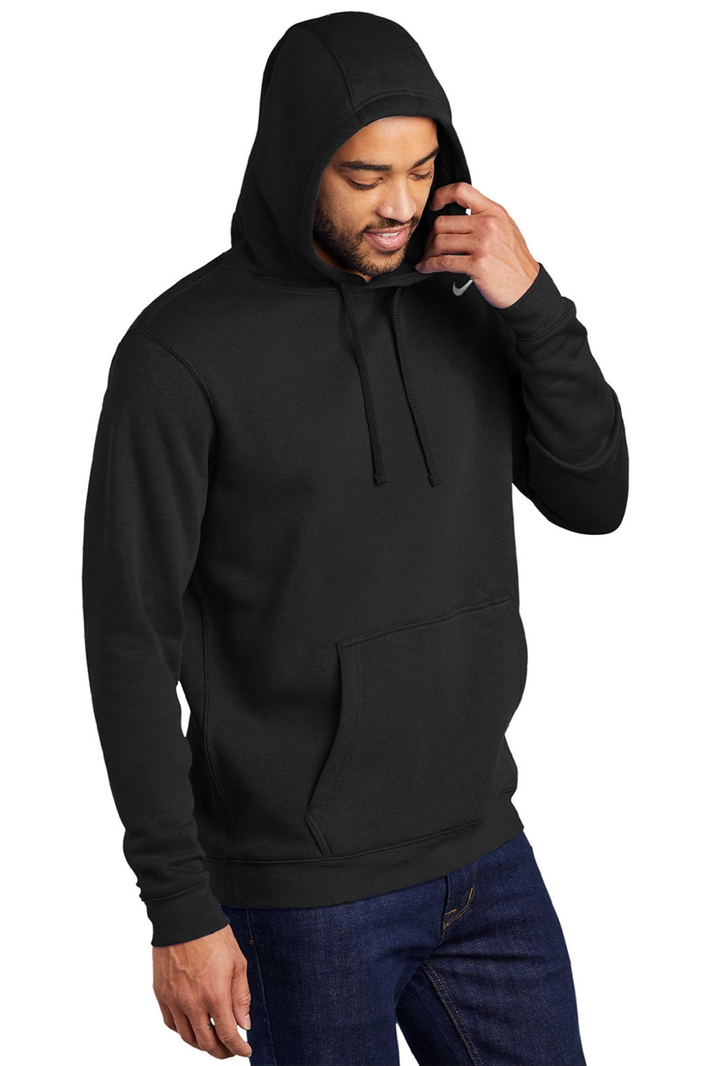 Nike CJ1611 Mens Club Fleece Hooded Sweatshirt Hoodie w/ Pouch Pocket Black Model 3Q